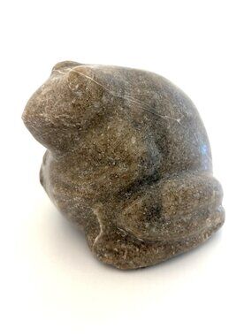 Vintage Signed MAINI 98 Carved Stone Frog Figurine Heavy Fossil Limestone